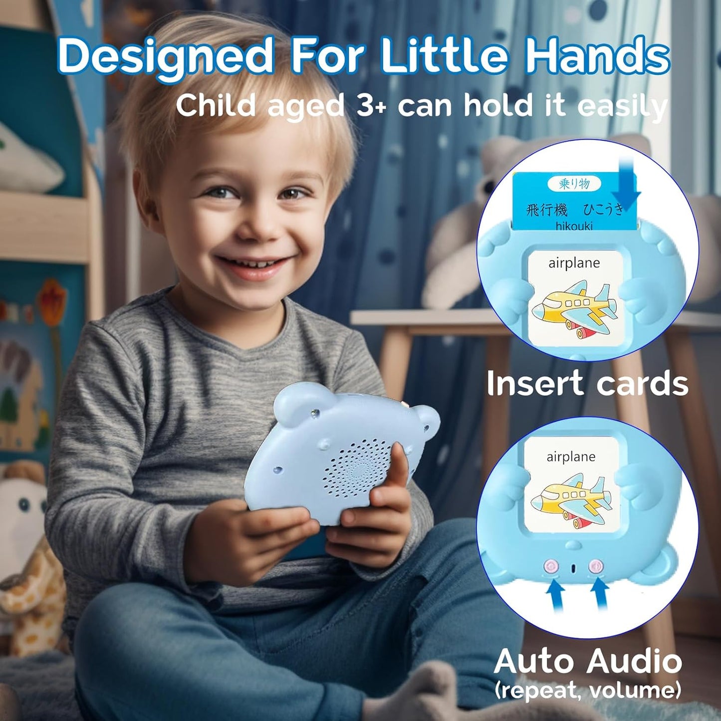 English Flash Cards Bilingual - Japanese Talking Flash Cards for Kids, Pocket Speech for Toddlers 3-12, 510 Sight Words of 31 Varieties, Sensory Toys Children with Autism (Japanese, Blue)