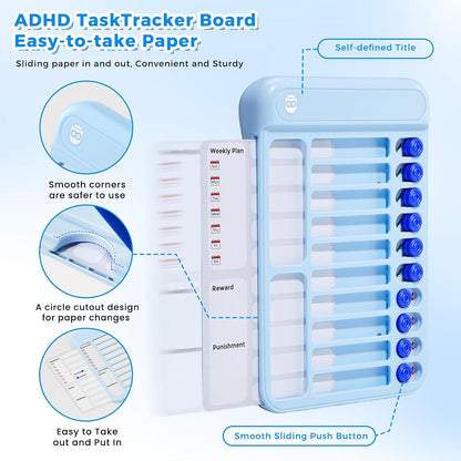 Magnetic Chore Chart for Kids, ADHD Tools for Kids to Do List Checklist Task Board Routine Chart Visual Schedule for Fridge with 10 Sliders and Magnetic Marker - White