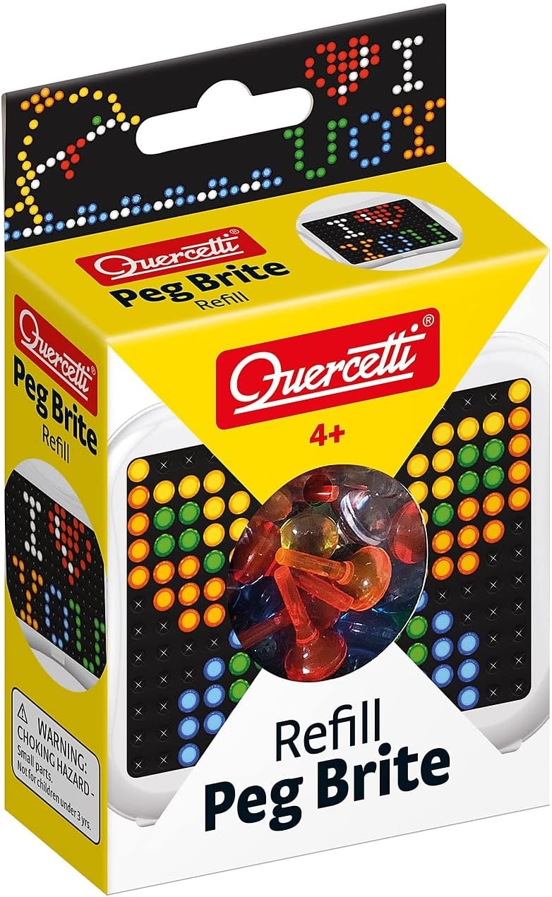 Quercetti: Peg Brite - Light-Up Image Toy, Create Mosaic Board Art, 120 Pegs & Bright LEDs, 12 Sample Pattern Templates, Free Play Designing, Kids 3+