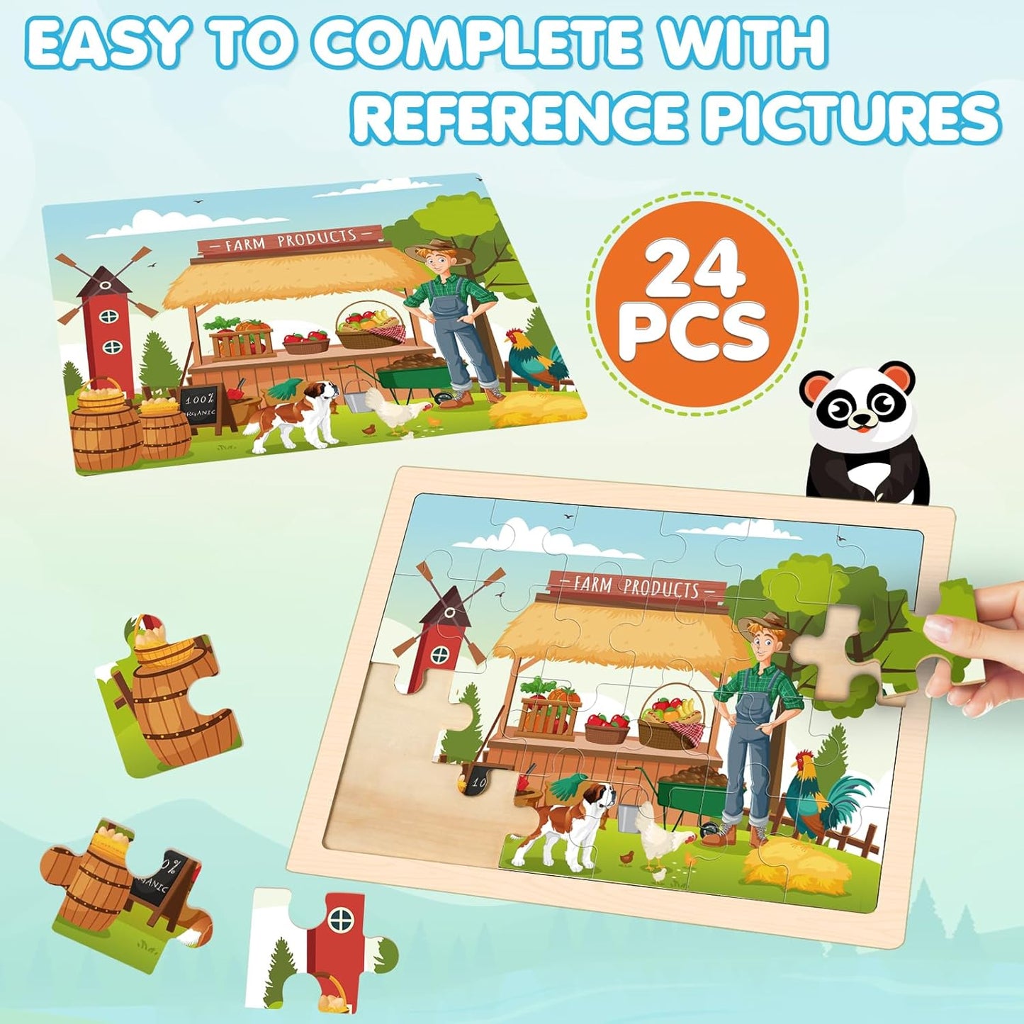 Wooden Animals Puzzles for Kids Age 3 4 5 Year Old, 4 Pack 24 Pcs Montessori Toddler Jigsaw Puzzles for Girl boy Activities Preschool Learning Educational Birthday Gift Travel Autistic Wooden Toys