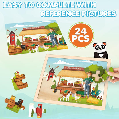 Puzzles for Kids Ages 4-6, 4 Packs Wooden Animals Jigsaw Puzzles for Toddlers Ages 3-5, Preschool Educational Puzzles Boards Toys Gifts for 3 4 5 6 Boys Girls