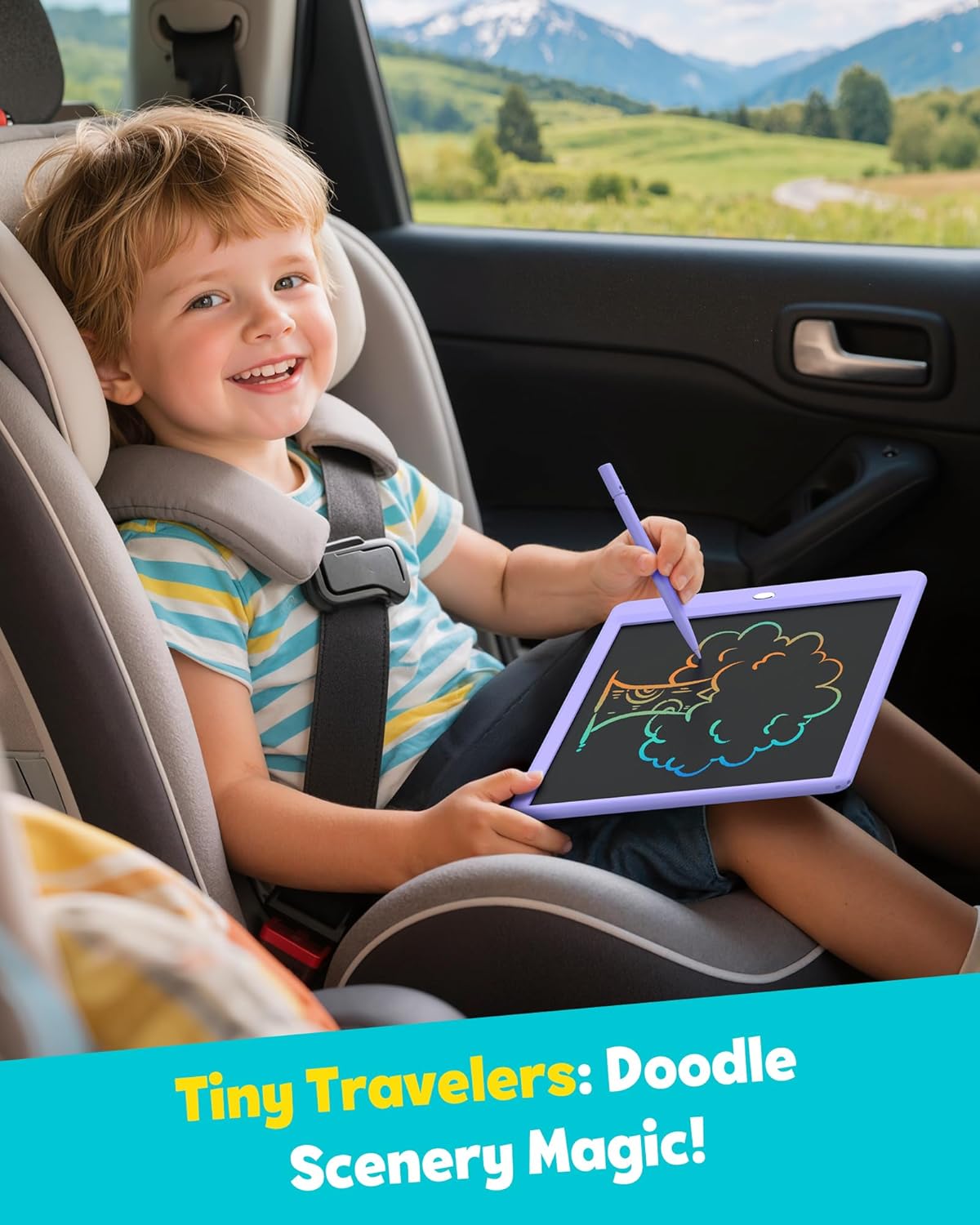 TEKFUN LCD Writing Tablet for Kids, 10-inch Coloring Drawing Pad, Mess Free Doodle Board, Airplane Travel Toys for Boys and Toddlers, Road Trip Essentials, Gifts for 3 4 5 6 7 8 Year Old Girls(Blue)