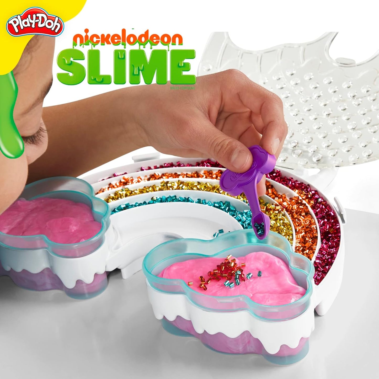 Play-Doh Nickelodeon Slime Brand Compound Rainbow Mixing Set, Pre Made with Add-in Charms, Kids Arts & Crafts Kit, Preschool Sensory Toys, Ages 4+