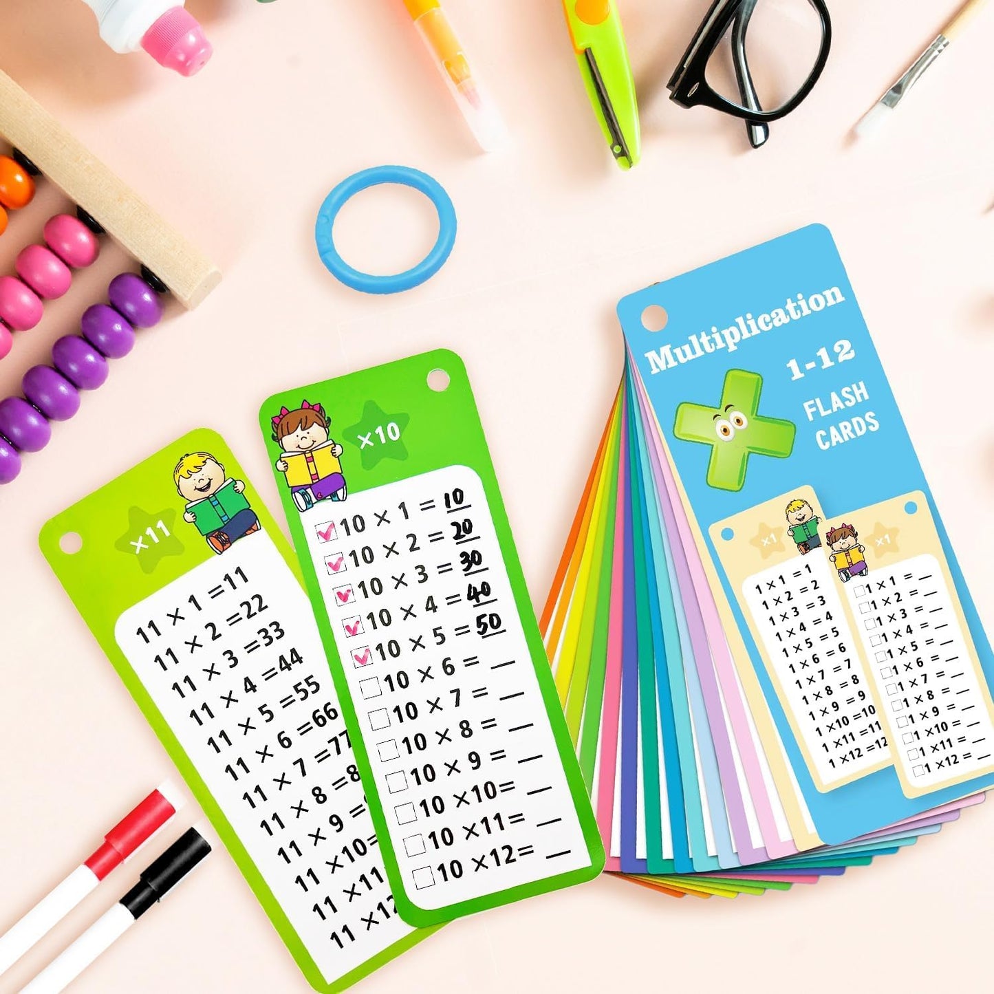 Multiplication Flash Cards + Pop Fidget Multiplication Chart, Times Table Educational Flashcard 3rd Grade, 4th, 5th, 6th Grade