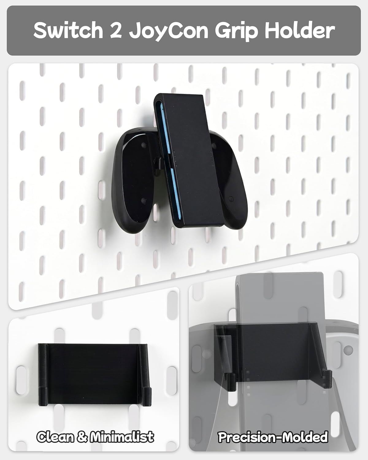 Pegboard Storage Set compatible with Switch 2, Switch Pro/PRO 2 controller stand and Console Dock stand, Joycon Holder for SKADIS | 4PCS | Black