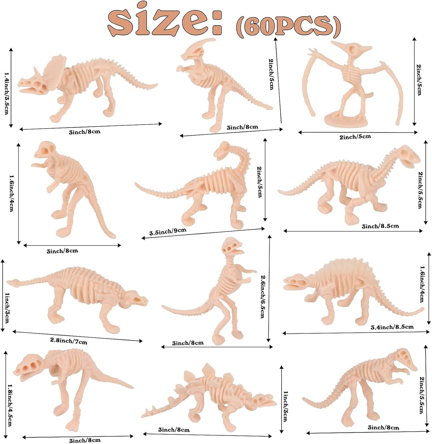 FOIMAS 60 Pack Dinosaur Fossil Skeletons Figurine Plastic Figures Dinosaur Skeleton for Dino Sand Dig Science Party Favor Decoration