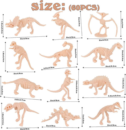 FOIMAS 60 Pack Dinosaur Fossil Skeletons Figurine Plastic Figures Dinosaur Skeleton for Dino Sand Dig Science Party Favor Decoration