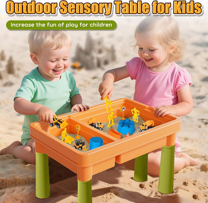 Lehoo Castle Sensory Table with Sensory Sand, Indoor Sensory Bin with Lid & 2.6lbs Play Sand, Construction Kit with 6 Alloy Trucks & Castle Molds, Sensory Toys for Toddler Boys and Girls