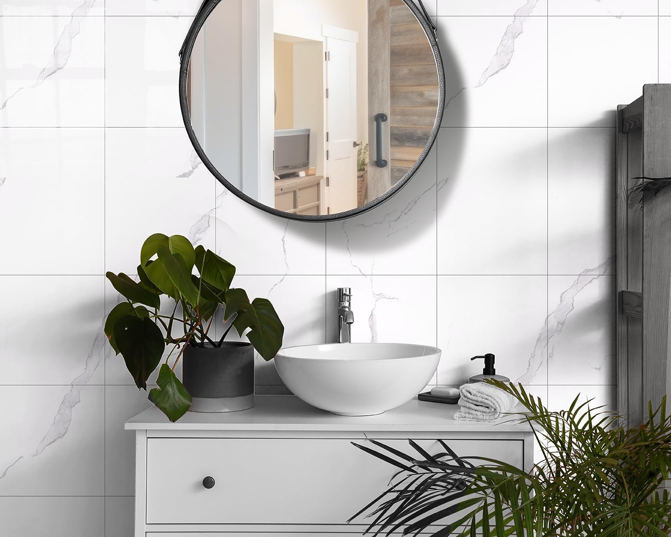20-Pack Peel and Stick Gilded White Marble Tiles (11.8" x 11.8") – 19.4 Sq. Ft. Waterproof PVC Shower & Backsplash Tiles for Bathroom, Kitchen, and Living Room – Self-Adhesive, Easy Installation