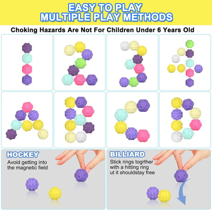 28Pcs Rainbow Stones Fidget Toy, 20mm DIY Mutual Attraction Desk Balls for Kids Adults, Educational Science Kit for Anxiety Relief, Building Crafts for Teens Party Favors Gift