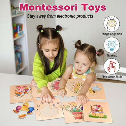 8pcs Wooden Puzzles for Toddlers 1-3, Toddler Puzzles Ages 2-4, Montessori Toys for 1-3+ Years Girl Boy, Sea Animal Puzzle for Kids, Jigsaw Puzzle Educational Toys Preschool for 1-4