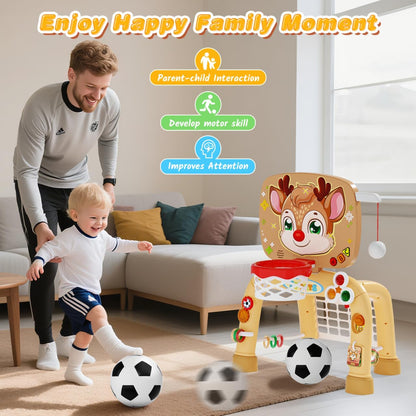 Toddler Basketball Hoop & Soccer Goal Baseball Play Activity Center,Toys for 1 2 3 Year Old Boys Girls,Montessori Sports Toys with Sound Music Christmas Birthday Gifts for Baby Kids 12 Months+