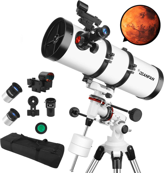Telescope 150EQ Astronomical Professional Telescope for Adults High Powered, Manual Equatorial Reflector Telescopes for Beginners with Phone Adapter, Moon Filter, Stainless Tripod - with Carrying Bag