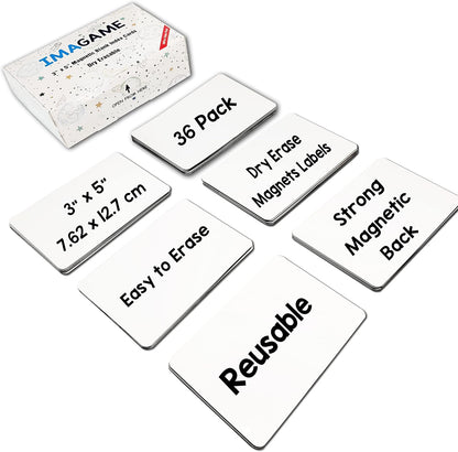 IMAGAME Dry Erase Magnets, Blank Magnetic Dry Erase Labels, 36-Pack, Erasable Magnets for Whiteboard, Multipurpose White Magnetic Labels to Write On for Classroom, Home, Education, Office, 3" x 5"