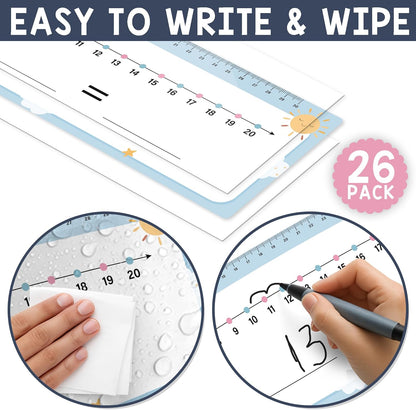 26 Pack Boho Number Line Dry Erase Boards Cards, 14"x4", Double-Sided, 0-10 on One Side & 0-20 on Other Side, Math Manipulatives for Student, Education Classroom Must Haves