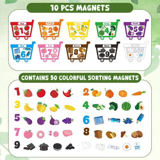 10Pcs Magnetic Color Sorting Toys 60 Toddler Magnets for Refrigerator, Cute Farm Animal Fridge Magnets for Early Education Toddler Color Sorting Learning Activities Boys Girls Gifts