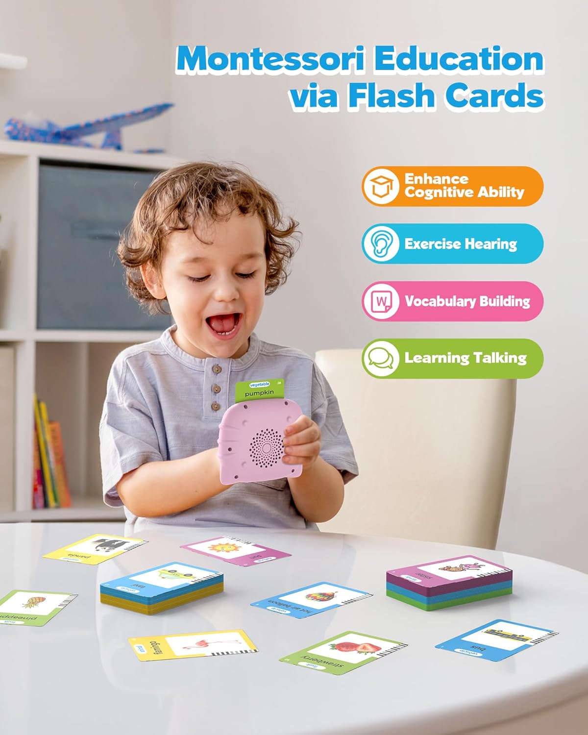Airbition Talking Flash Cards for Toddlers 1 2 3 4 Year Olds, Montessori Language Learning Toys with 224 Words, Pocket Speech Therapy Toys, and Speech Development Educational Playthings for Children