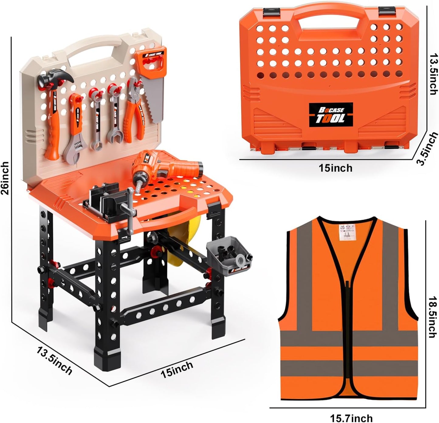 Kids Tool Bench -Toy Workbench with Electric Drill Toy Tool Accessories and Construction Vest 91pcs Toddler Tool Bench,Pretend Play Learning Toy Tool Bench for Kids Ages 3-5,4-8