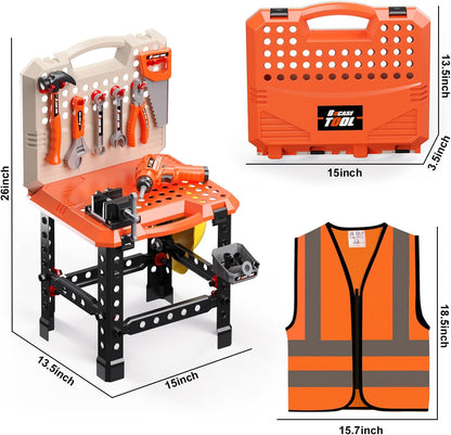 Kids Tool Bench -Toy Workbench with Electric Drill Toy Tool Accessories and Construction Vest 91pcs Toddler Tool Bench,Pretend Play Learning Toy Tool Bench for Kids Ages 3-5,4-8