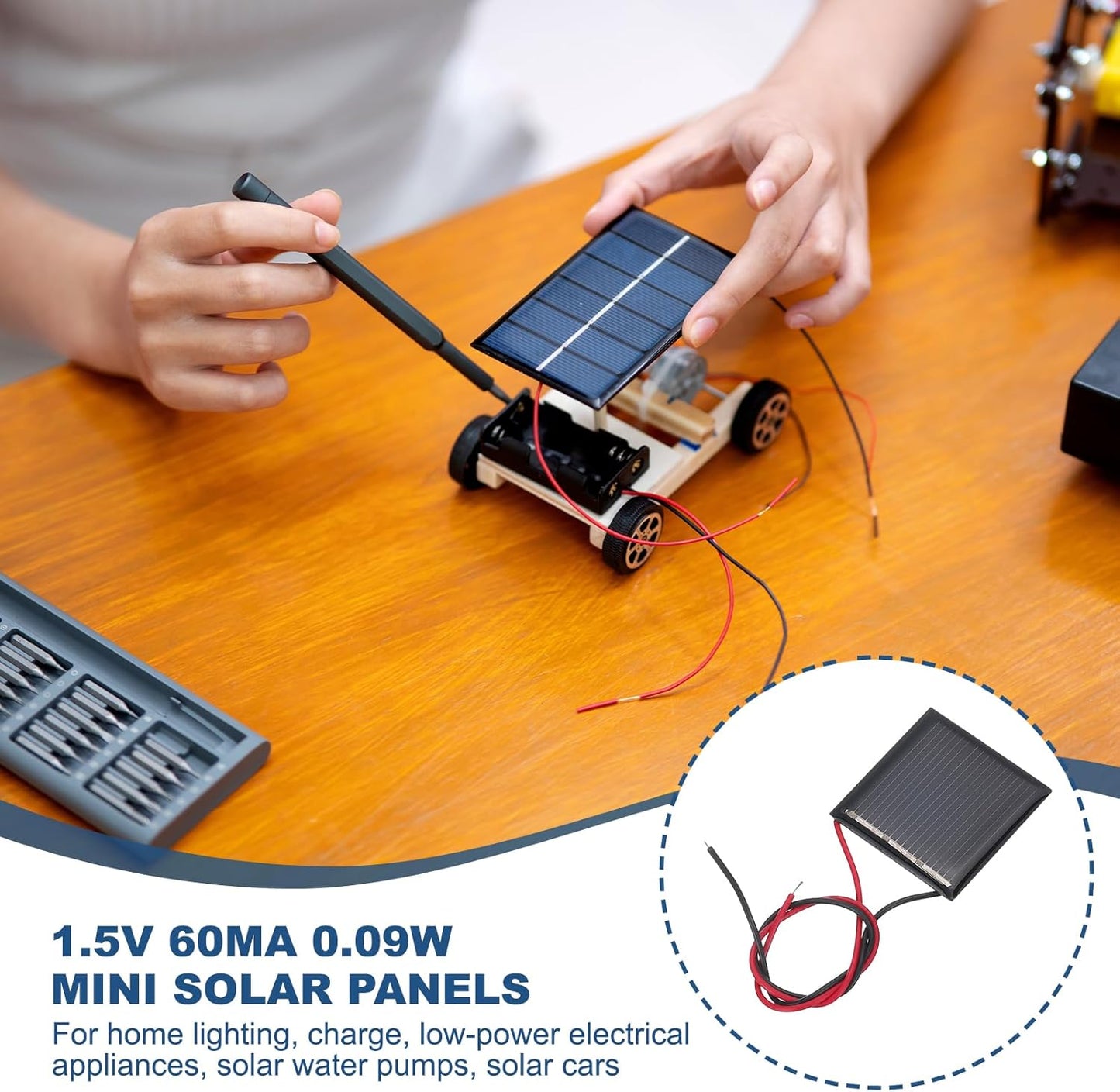 MECCANIXITY 2 Pcs 5.5V 0.44W 70mA Mini Solar Panels, Small Polycrystalline Solar Cell Panel with 2 Cable for DIY Electric Toy Materials Kits Charger, 60mm x 60mm