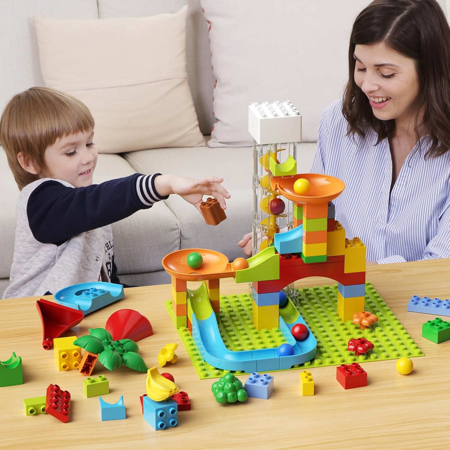 Marble Run Toy Motorized Elevator Marble Maze Kit with Perpetual Motion Machine, Building Block Educational Construction Game Playset STEM Learning Hand Eye Coordination Training Unlimited DIY