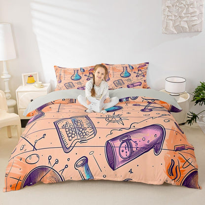 Erosebridal Chemistry Lab Bedding Set Twin Size Chemical Equation Duvet Cover for Boys Girls Chemical Elements Science Theme Comforter Cover Teens Kids Science Students Bedding School Dorm Room Decor