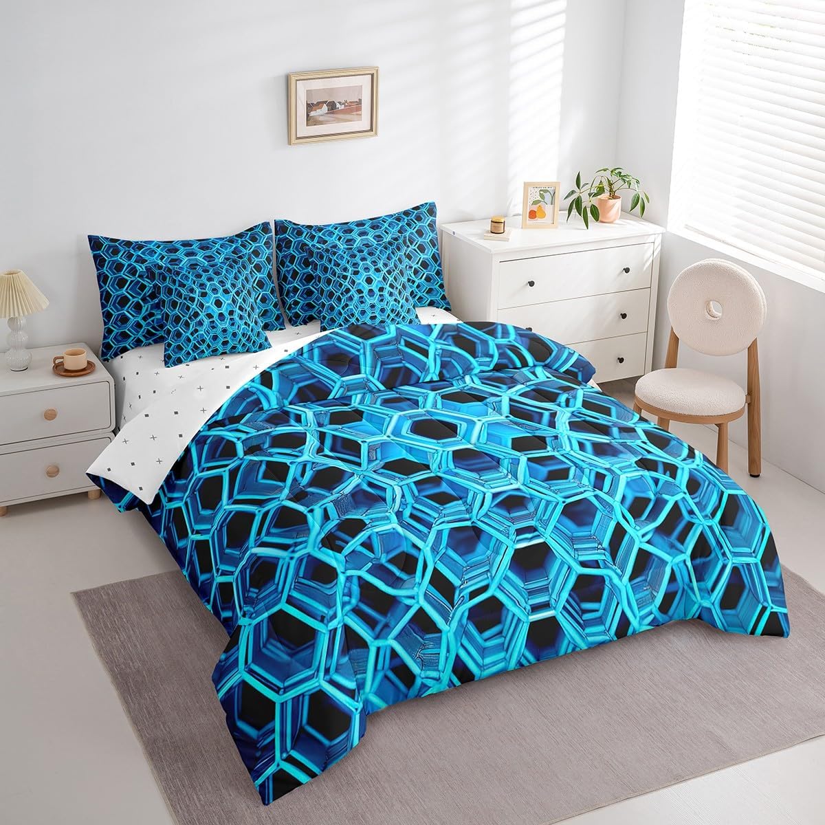 Erosebridal Chemical Equation Bed in a Bag Queen Comforter Set 7 Piece,Chemistry Bedding Sets Science Students Learning Gift Sheet Set with Comforter,Molecular Formula Education Bed Set - Colors A