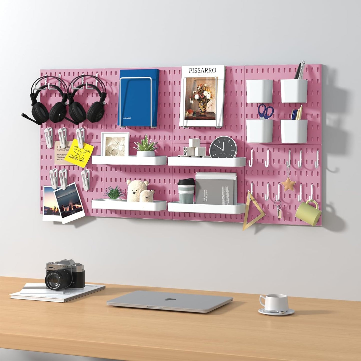 Pegboard Combination Kit, 8 Peg Boards and 30 Accessories Modular Hanging Black Pegboard for Walls, Office Wall Organizer, Keys Holder on Wall, Nursery Storage, 44"x22" Black
