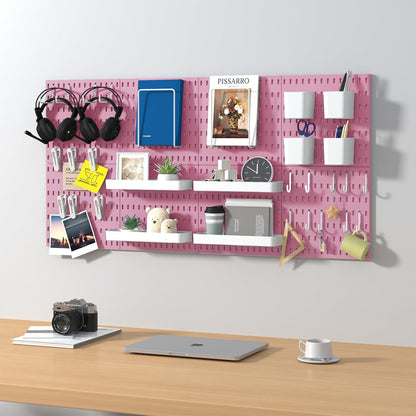 Pegboard Combination Kit, 8 Peg Boards and 30 Accessories Modular Hanging Black Pegboard for Walls, Office Wall Organizer, Keys Holder on Wall, Nursery Storage, 44"x22" Black