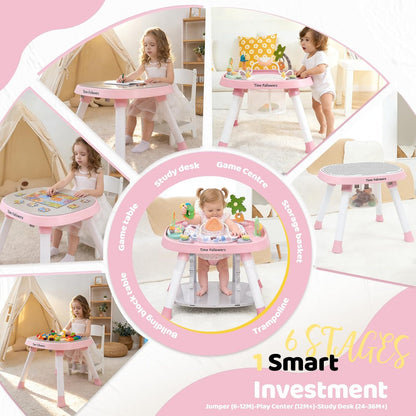 Time Followers® 6-in-1 Baby Activity Center | 4 Stage Montessori-Inspired Toys | Grow Stationary Standing Toddler Table | Jumpers & Bouncers | Must Have for Boy & Girl 6, 12, 24+ Month Old (White)