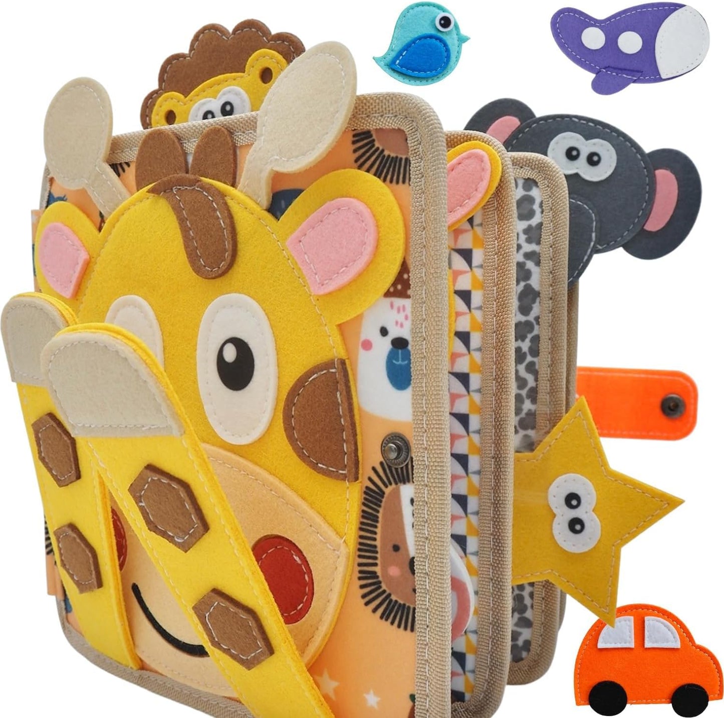Felt Busy Book for Toddlers 1-3, Montessori Busy Board for 1 Year Old, Quiet Book Airplane Travel Toys, Sensory Early Learning Educational Toy, Road Trip Activity Books, Girls Birthday Gifts