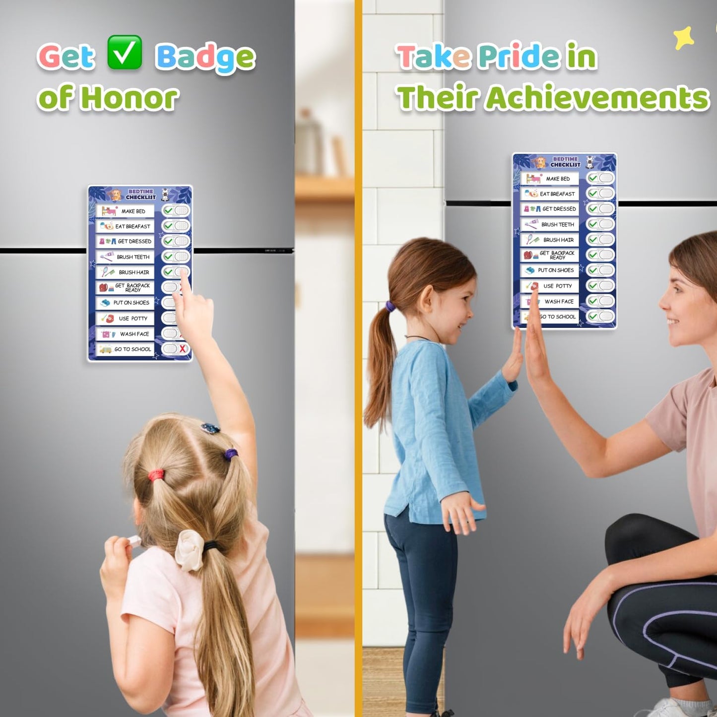 Upgraded Slider 3 in 1 Bedtime/Morning/Daily Routine Chart for Kids, Magnetic Chore Chart for Kids, Visual Schedule for Kids Toddlers Schedule Board for Home