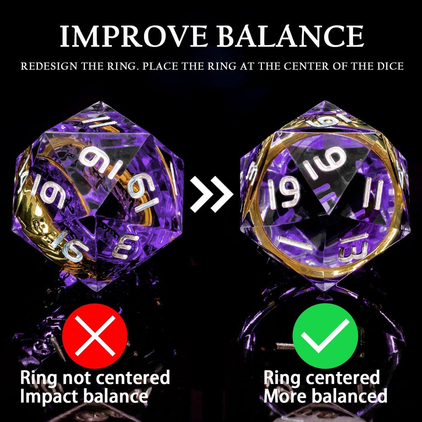 Magic Golden Ring DND Dice Set Sharp Edge Red Resin Dice with Box, for use with Dungeons Dragon RPG D&D Tabletop Games Lord D and D Polyhedral Dice Set