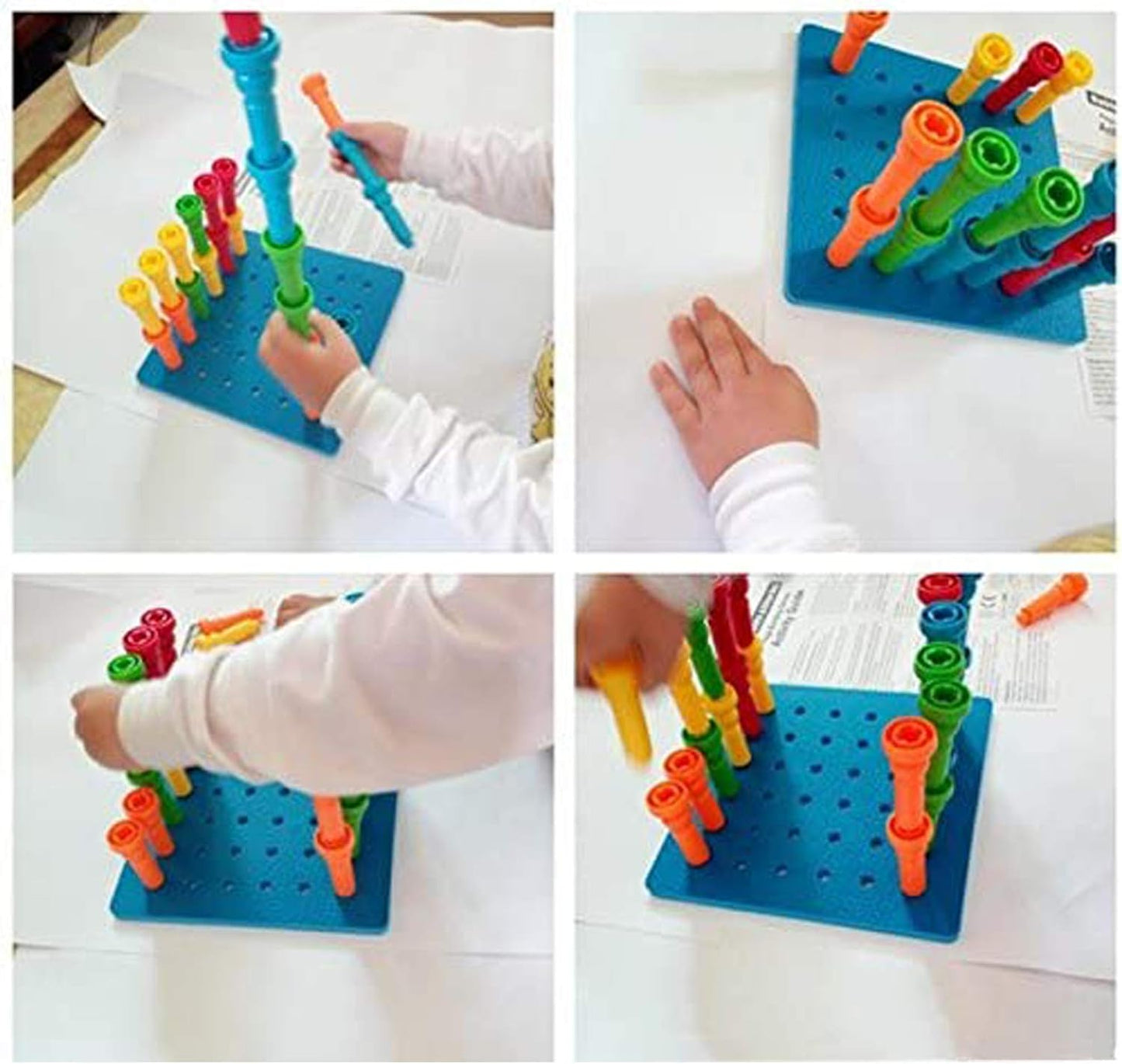 Peg Board Set Toys-Montessori Occupational Therapy Fine Motor Skills Toy, Suitable for Toddlers and Preschoolers Over 3+ Year Old. 25 Tall-Stacker Pegs Rubber 8" Pegboard