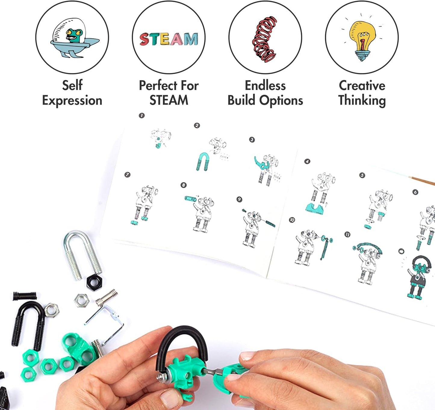 The Off Bits CareBit Build Your Own Robot Toy Construction Set, Educational Gift STEM Activities Learning Kit, Creative Build and Play Model Kit Steam Toys for 6 7 8 9 10+ Year Old Boys & Girls