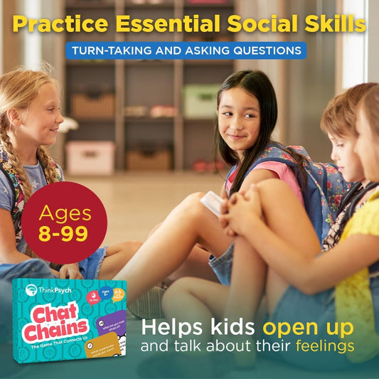 ThinkPsych Chat Chains - The Game That Connects Us | Social Skills Games | Therapy Games for Teens and Kids | Ages 8-99 | Therapy Conversation Cards | 15 Mins Playtime