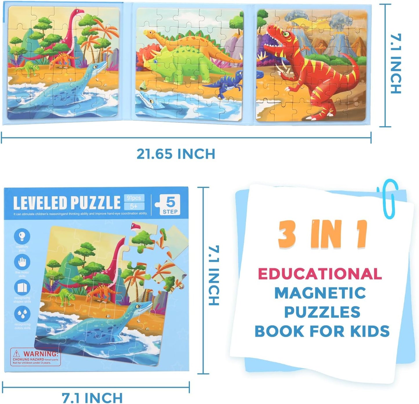 Magnetic Puzzles for Toddlers 1-3, Cartoon Mermaid Magnet 3 in 1 Jigsaw Puzzle, Kids Travel Puzzles Toys, Preschool Learning Toy for Kids 1-8 Year (Mermaid)