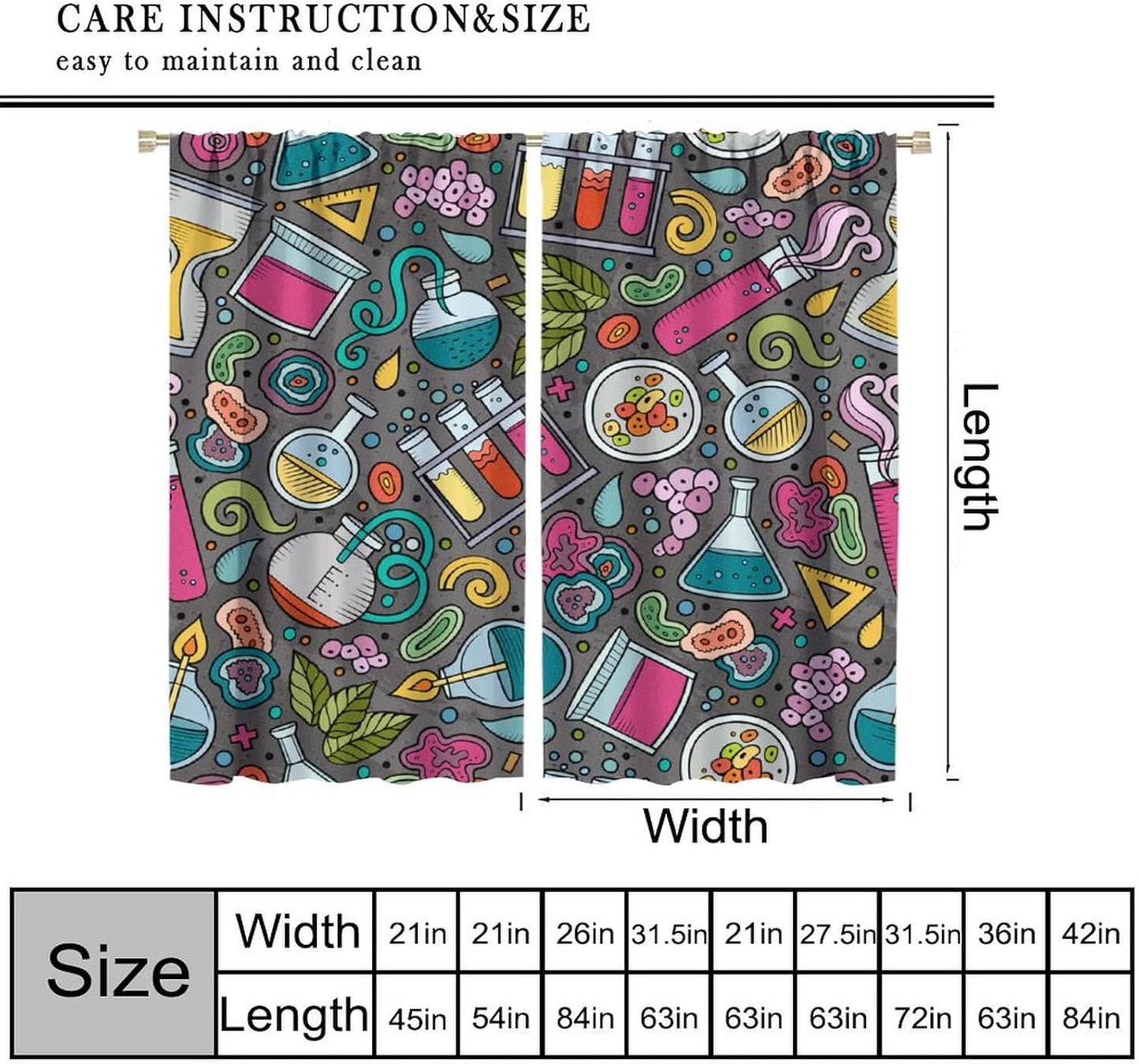 Science Physics Window Curtains, Abstract Math Chemistry Curtain Scientist Graffiti Print Window Treatments for Kids Teens Bedroom Living Room Kitchen Set 2 Panels,42x63 Inches