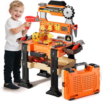 Kids Tools Bench, Tool Box Playset with Screw and Electric Drill Toy, Pretend Play Construction Toys Work Bench for Toddlers 3-5 Years Old, Birthday for Boys Ages 3 4 5 6 7 8