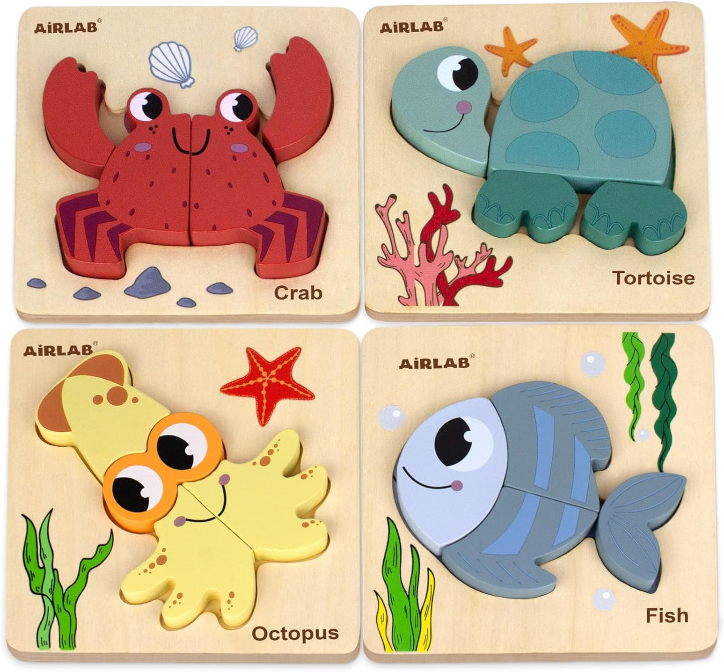 Wooden Puzzles for Toddlers 1 2 3 Year Old Animals Shape Puzzle Toys for Travel Airplane Gift for Kids Montessori Early Development Gifts for Baby Boys Girls with Drawstring Bag Pack of 4