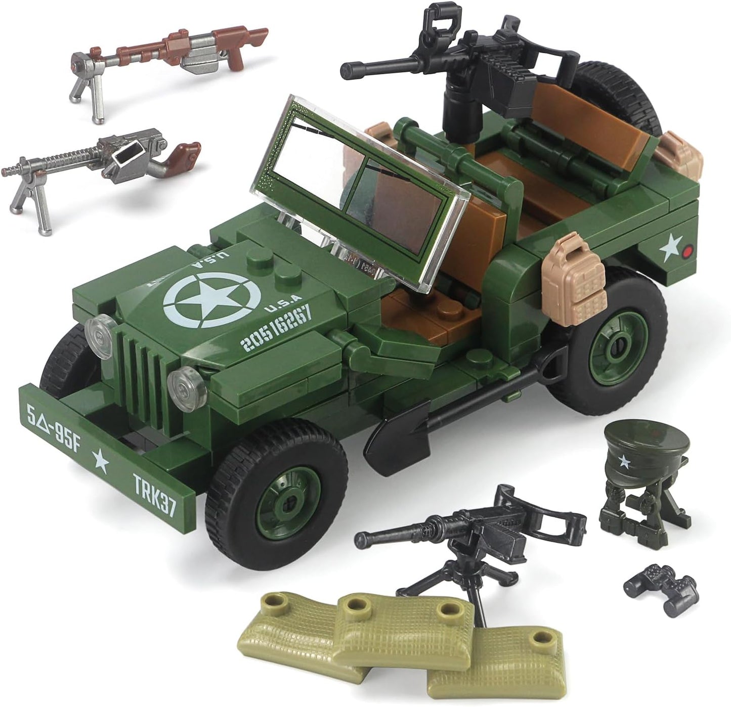 Feleph WW2 Military Vehicles Weapons Pack 282 Pieces US Army Building Block Toy Set WWII Car Tricycle Gear Helmets Vests Tools Bricks Model Compatible with Soldier Figures for Ages 6 and Up