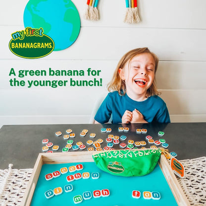 Bananagrams Classic Word Game – Fast-Paced Spelling & Anagram, Family & Travel Game , 144 Letter Tiles in Portable Banana Pouch, 1–8 Players, Educational Wordplay Fun for Ages 7+