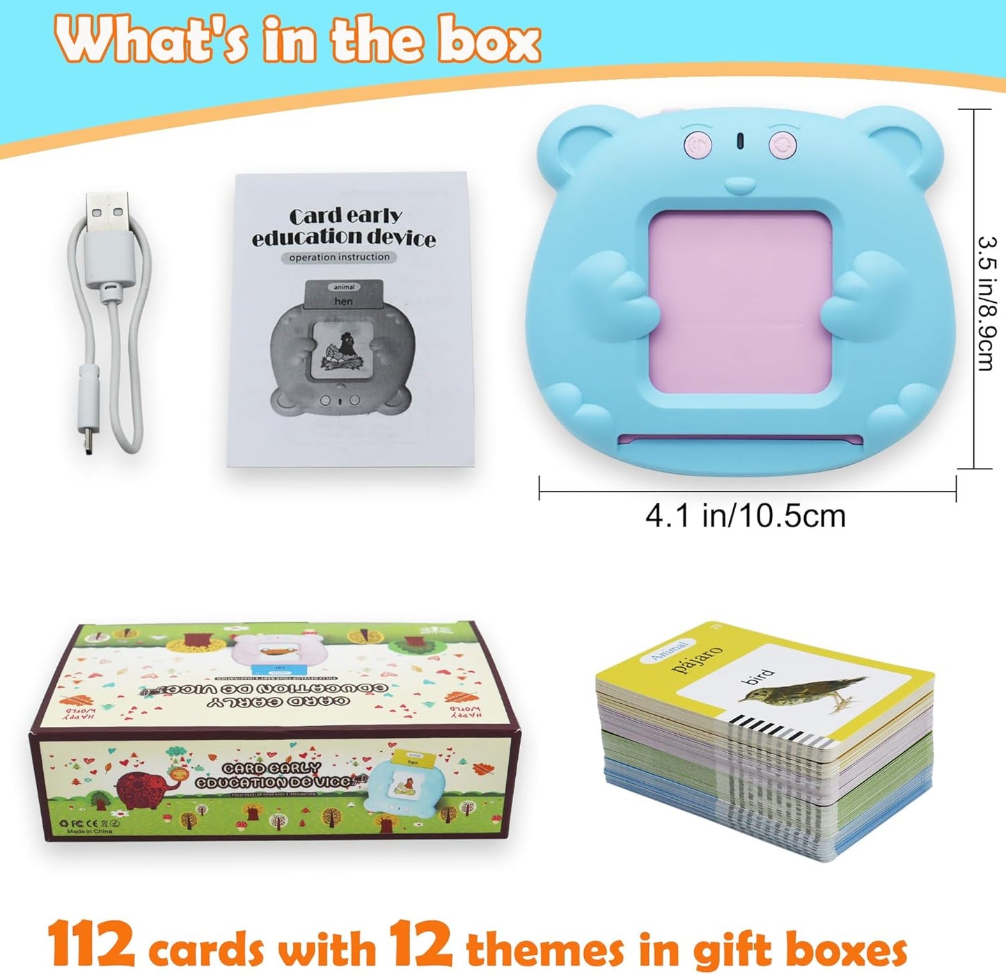 Spanish & English 510 Words Alphabet Bilingual Talking Flash Cards for 3-8 Years Toddlers, Pocket Speech Buddy Therapy Autism Toys, Educational Learning Interactive Toy for Boys Girls Kids Gifts Blue