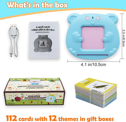 Spanish & English 510 Words Alphabet Bilingual Talking Flash Cards for 3-8 Years Toddlers, Pocket Speech Buddy Therapy Autism Toys, Educational Learning Interactive Toy for Boys Girls Kids Gifts Blue