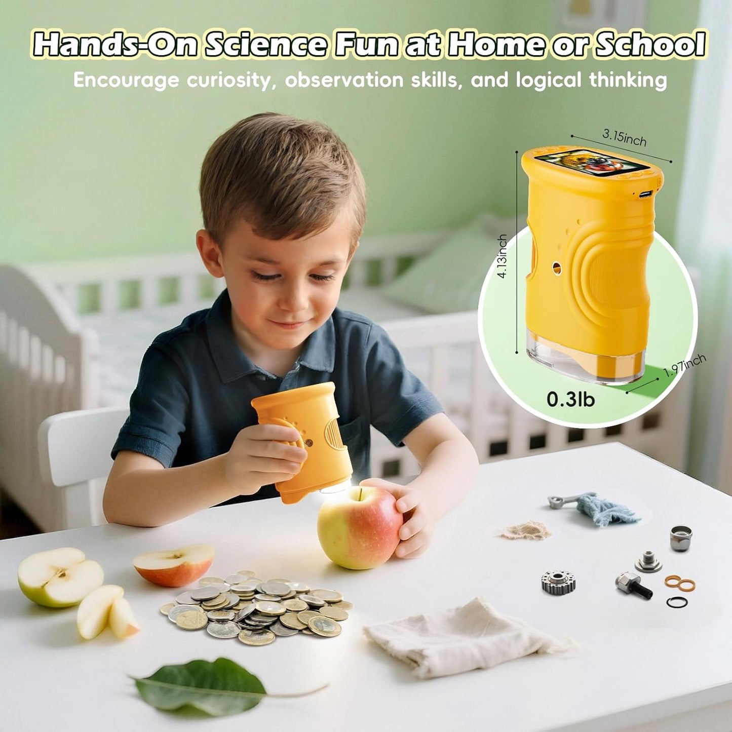 Alotwan Kids Microscope Digital 1000X Zoom, Mini Pocket Handheld Microscope Portable Travel Toys, HD Camera Video Magnifying Glass, Christmas Birthday Gifts for Girls, STEM Toys for Toddlers Age 3-8