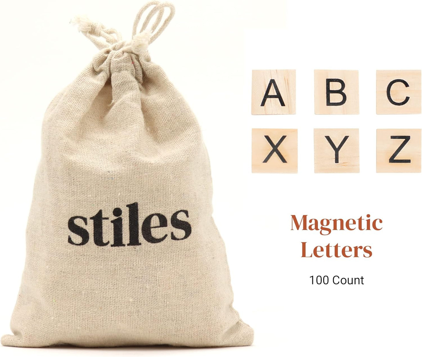 Stiles 100 Piece Wooden Magnetic Letter Tiles - Grey