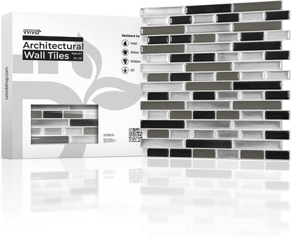 VViViD 11 Sheets Peel and Stick Grey Gloss Faux Ceramic Brick Wall Tiles, Self Adhesive Backsplash 12”x12”, 2mm Thick Kitchen, Bathroom (11 sq. ft.)