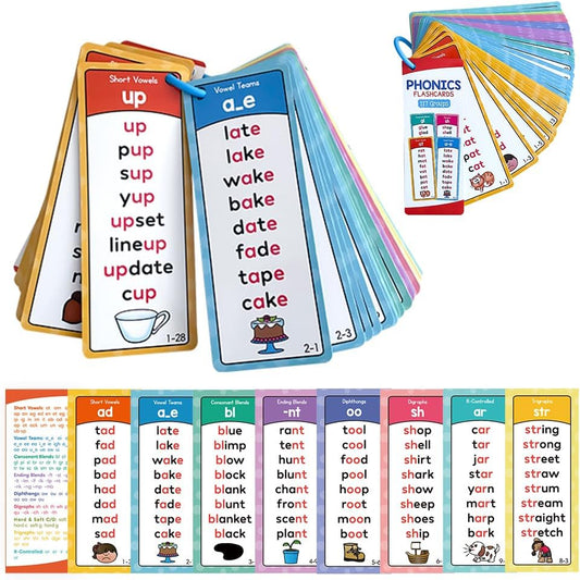 Lachilly Phonics Word Lists Cards, 117 Groups Phonetic Word Column List, Vocabulary Building Teaching Aids with 900+ Phonics Rhyming Words, Speech Therapy Tools for Toddlers