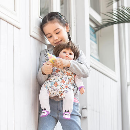 GAGAKU Baby Doll Carrier for Little Girls, Reborn Doll Accessories for Toddlers 3+ Years Old, Kids Toy Baby Dolls Sling Carrier - Pink - Moonflower