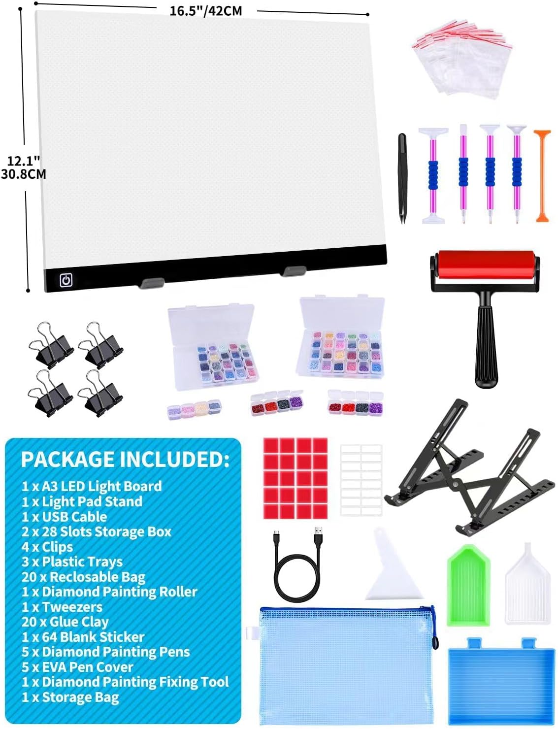 Ratukall 183PCS A4 Diamond Painting Light Pad Kit, Light Board for Diamond Painting Accessories, Tracing Light Box with 5D Painting Tools Set for Full Drill & Partial Drill Art
